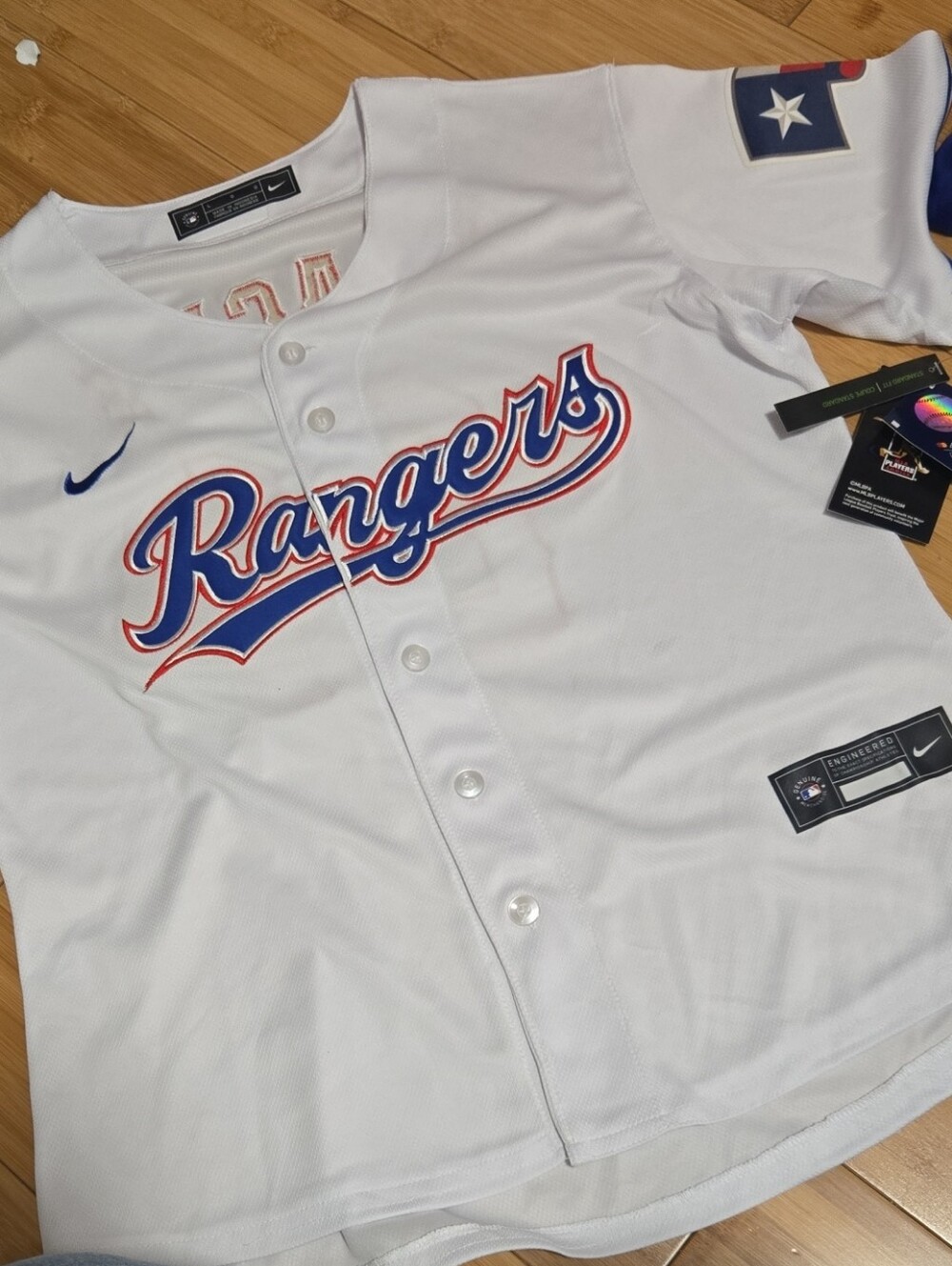 Nike White Texas Rangers Youth Button-Front Baseball Jersey with Red & Blue Logo